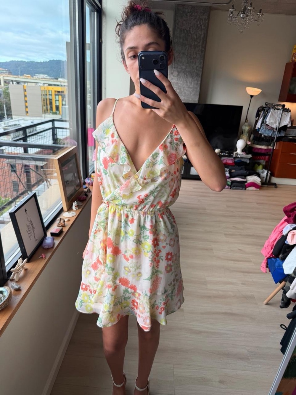 Maurices White Floral V-Neck Spaghetti-Strap Mini Dress
